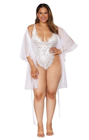 Floral Lace Teddy and Mesh Robe Set Floral Lace Teddy and Mesh Robe Set