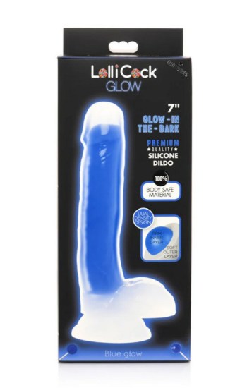 Lollicock Glow-in-the-Dark 7 in. Silicone Dildo with Balls Blue Lollicock Glow-in-the-Dark 7 in. Silicone Dildo with Balls Blue