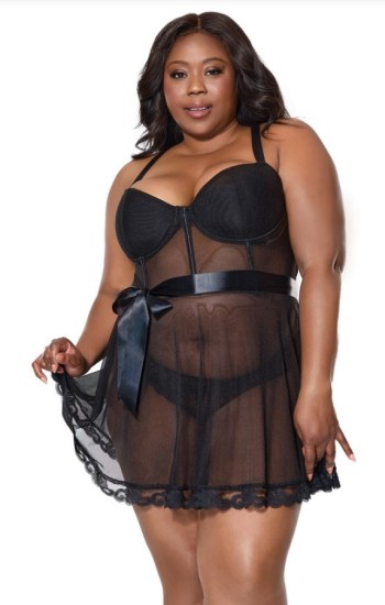 Sheer Babydoll with Lace Trim Sheer Babydoll with Lace Trim