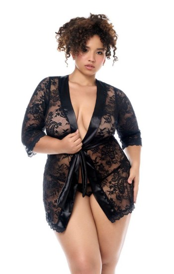 Lace Robe w/Soft Satin Trim Lace Robe w/Soft Satin Trim