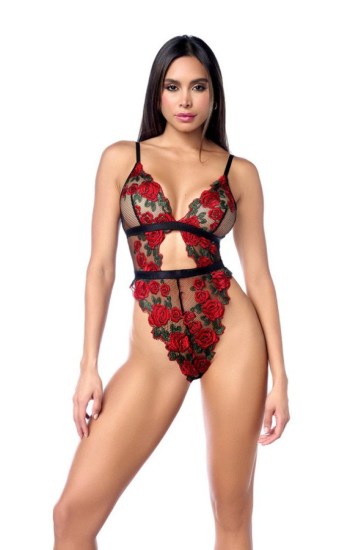 Rose Embroidered High-Cut Mesh Teddy Rose Embroidered High-Cut Mesh Teddy