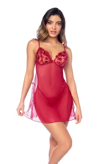 Metallic Embroidered Cup Mesh Babydoll Metallic Embroidered Cup Mesh Babydoll