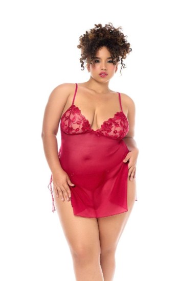 Metallic Embroidered Cup Mesh Babydoll Metallic Embroidered Cup Mesh Babydoll