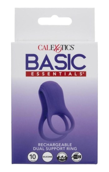 Basic Essentials Rechargeable Dual Support Silicone Cock Ring – Purple Basic Essentials Rechargeable Dual Support Silicone Cock Ring – Purple