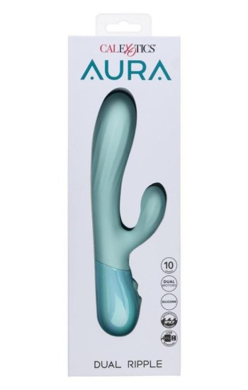 Aura Dual Ripple Silicone Rabbit Vibrator – Blue Aura Dual Ripple Silicone Rabbit Vibrator – Blue