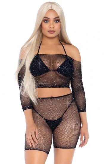 2pc Rhinestone Fishnet Top and Shorts 2pc Rhinestone Fishnet Top and Shorts