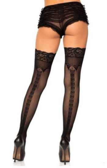 Stay Up Lace Top Micro Thigh Highs With Bow Backseam Stay Up Lace Top Micro Thigh Highs With Bow Backseam