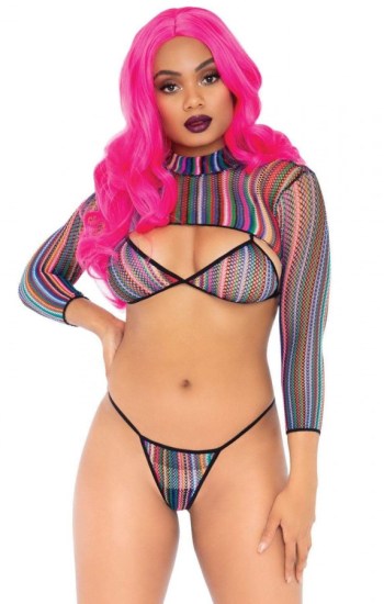 3pc Fishnet Bikini and Crop Top Set 3pc Fishnet Bikini and Crop Top Set