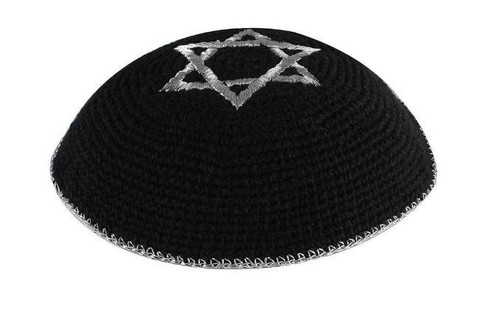 Black Silver Star Knit Hand Knitted Kippah Kippot Kipa Hat 6 inch 16 cm Black Silver Star Knit Hand Knitted Kippah Kippot Kipa Hat 6 inch 16 cm