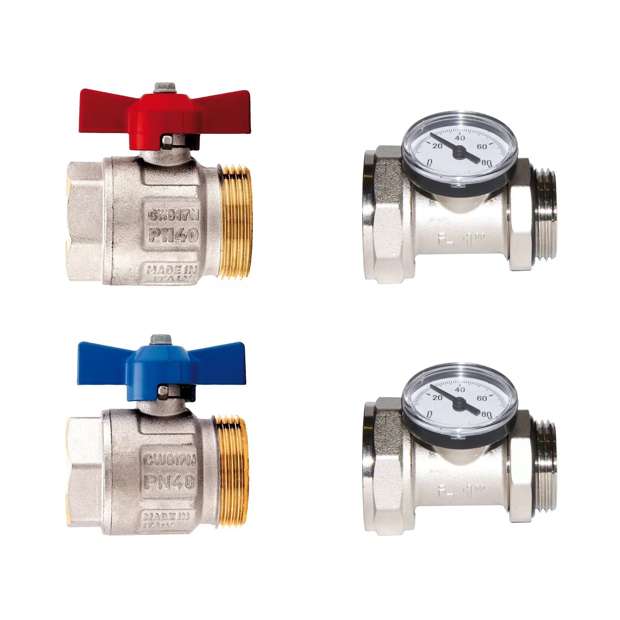 Kit vannes droites à boisseau sphérique Ideal, passage intégral avec joint torique et raccord porte-thermomètre pour collecteurs - 487K01