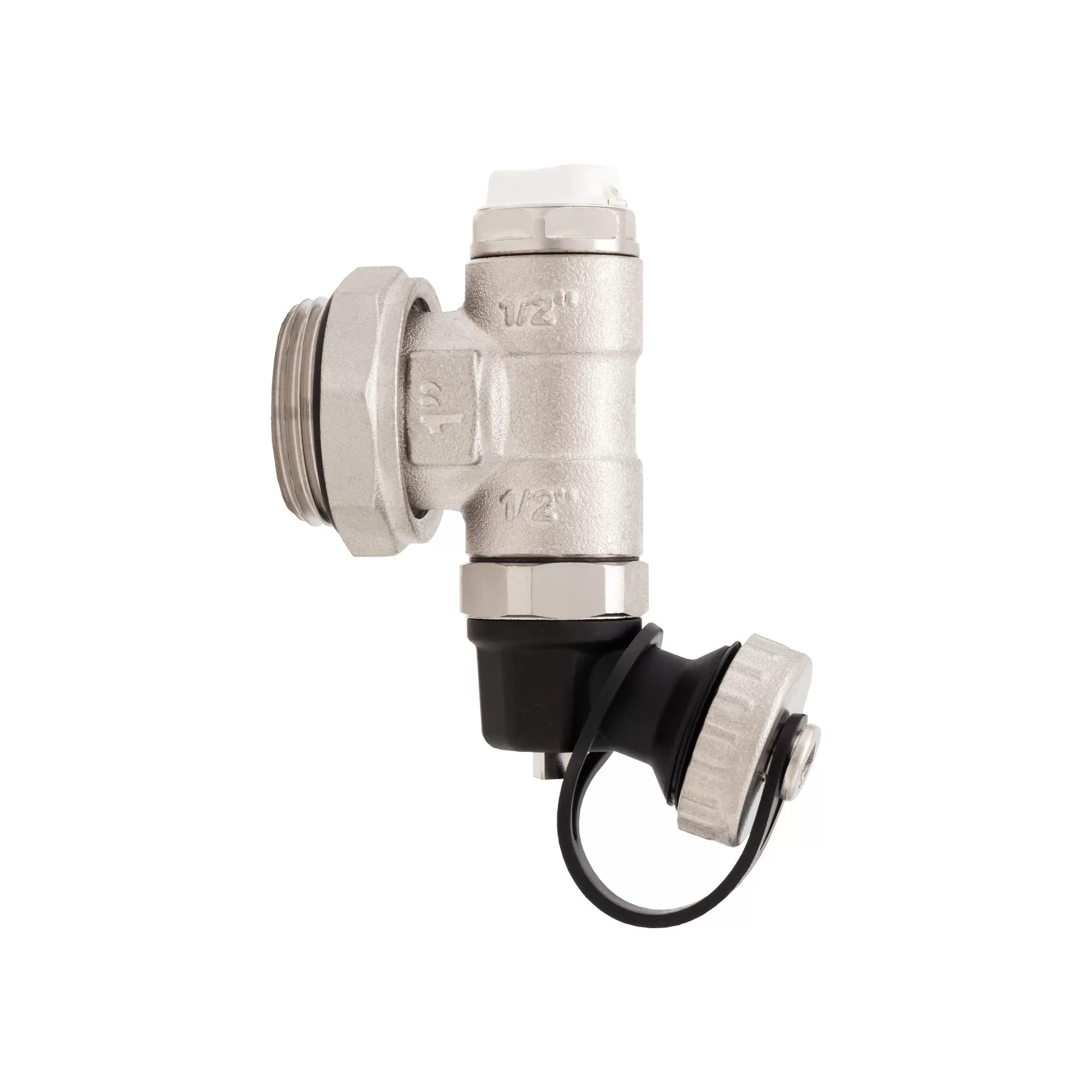Nickel-plated adjustable end piece with drain valve and manual air vent valve - 489M