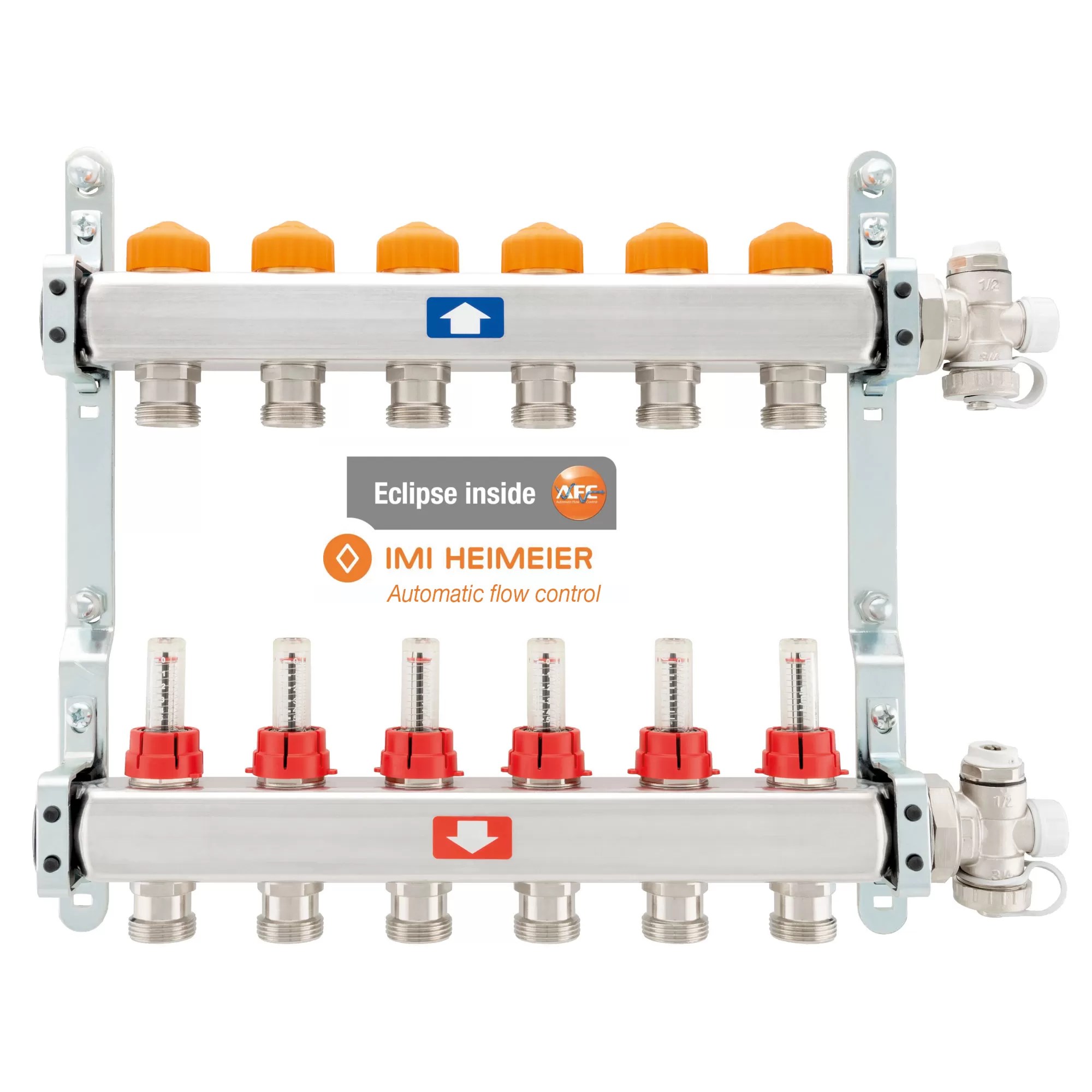 Pre-assembled manifold with flow meters, air vent valve and drain cock – Automatic flow control - 918CB