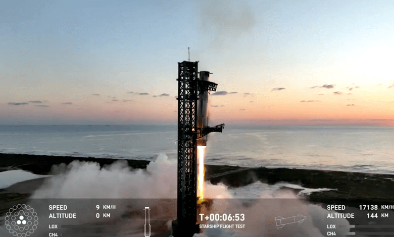 SpaceX has successfully landed a Super Heavy booster after launching the fifth Starship flight SpaceX has successfully landed a Super Heavy booster after launching the fifth Starship flight