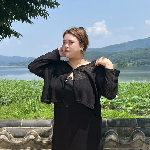 빅사이즈 볼레로 가디건 커버업 린넨 단추 크롭