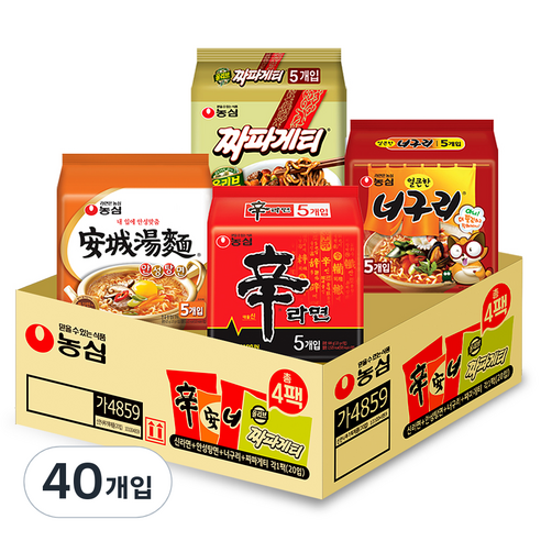 농심 신라면 120g x 5p + 안성탕면 125g x 5p + 얼큰 너구리 120g x 5p + 짜파게티 140g x 5p, 1세트
