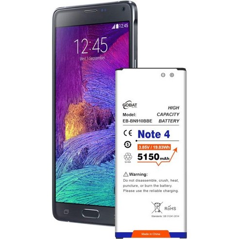 삼성 갤럭시 노트4 배터리용 GOBAT 교체 노트4용 5150mAh 대용량 핏 N910U 4G LTE N910V버전 N910TT모바일 N910AATT N910P스프린트EBBN9