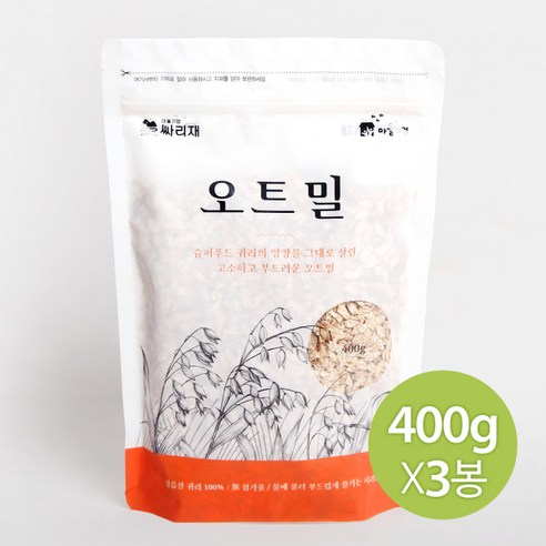 참쌀닷컴 국내산 100% 싸리재마을 오트밀(압착귀리) 400g 258907, 10개
