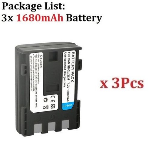 NB2L NB2LH 카메라 배터리 DC310 320 DC410 420 EOS 400D S80 S70 S50 S60 350D G7 G9 Z1 HV20 NB 2L 2LH 1680ma, 3) 3PCS