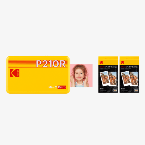 코닥 미니 2 레트로 포토프린터 사진인화기 + 카트리지 68매 번들, P210R(블랙)