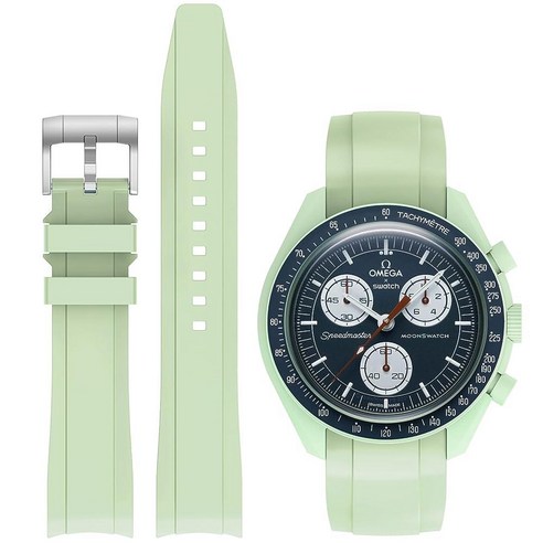 Tovimall Moonswatch 워치용 밴드 곡선형 노 갭 실리콘 스트랩 오메가 X 스와치 문스와치 스피드마스터 20mm 시계와 호환 스와치 오메가 문스와치 스피드마스터, 연한 녹색