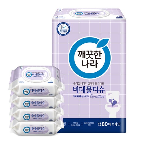 깨끗한나라 비데물티슈 닥터비데 센서티브 캡형, 55g, 80매, 8개