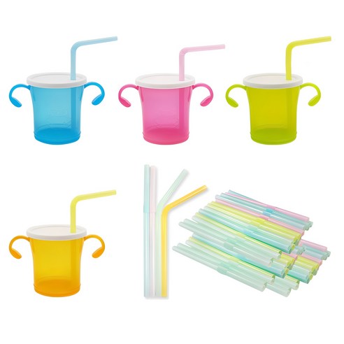 아가프라 빨대컵 4p + 빨대 50p, 180ml, 1세트, 컵(블루, 그린, 핑크, 오렌지), 빨대(혼합색상)