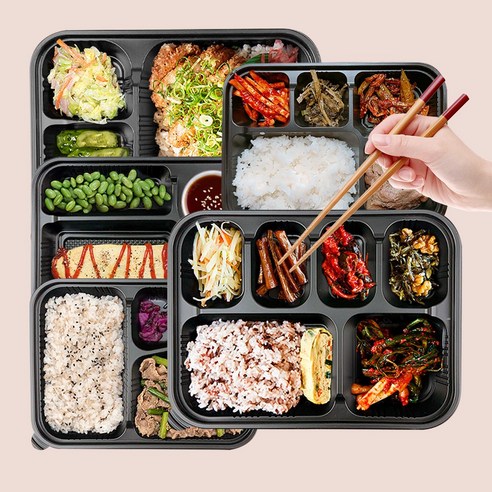 도시락용기 뚜껑포함 덮밥 반찬 급식 일회용식판, 50개입, 4칸, 50개