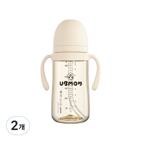 유비맘 시그니처 PPSU 빨대컵 280ml, 2개, 요거트(베이지)