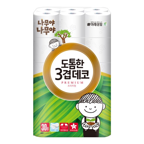 나무야나무야 도톰한 3겹 데코 롤화장지 30m, 30개입, 3개