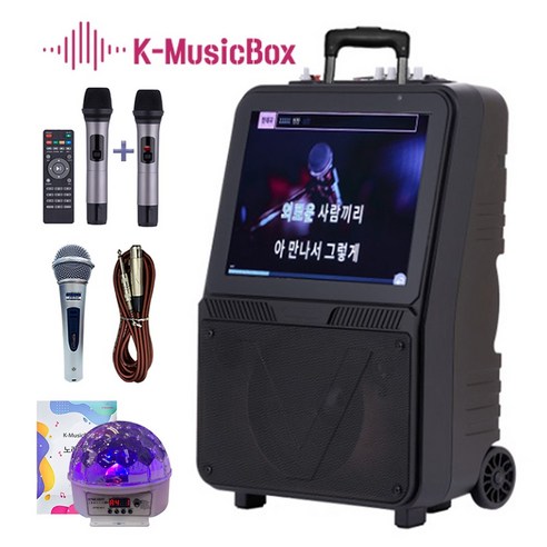 서영엔터테인먼트 AV-1000 노래방기기 무선마이크2체널+유선마이크(케이블포함)+조명 블루투스 OTT앱 연동가능