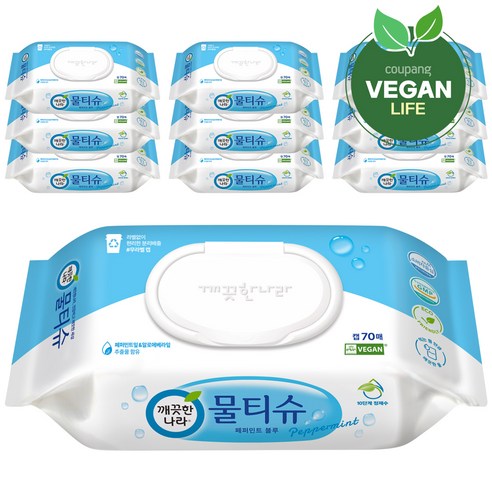 깨끗한나라 페퍼민트 물티슈 캡형, 325g, 100매입, 6개