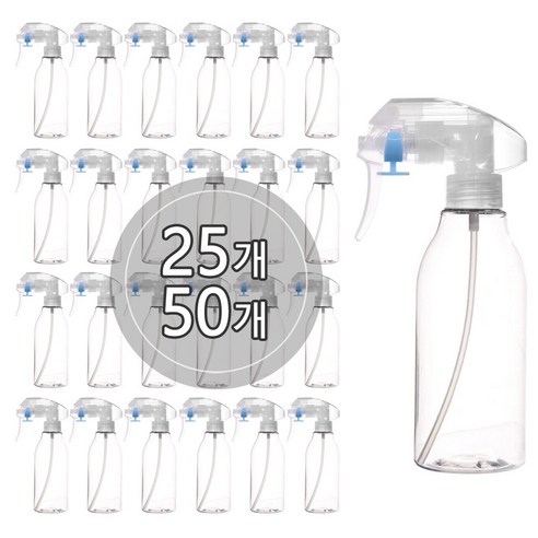 [10-25개묶음판매] 초미세 건스프레이용기 100ml 120ml 150ml 200ml 250ml 300ml 플라스틱 분무기 공병 허브스프레이공병, 200ml(F) 투명용기, 투명캡, 25개