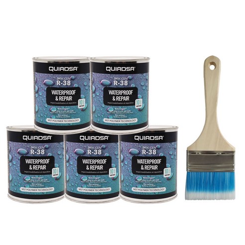 R38 바르는 방수 접착 실리콘 페인트 고탄성 크랙보수 1kg 5개 + 고급 붓 1개 세트, 회색