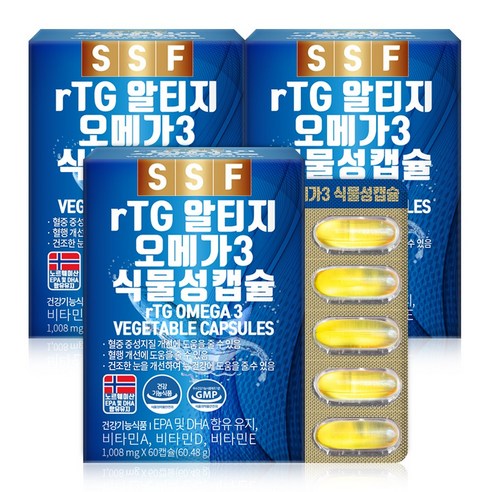 순수식품 rTG 오메가3 1000mg, 60정, 3개