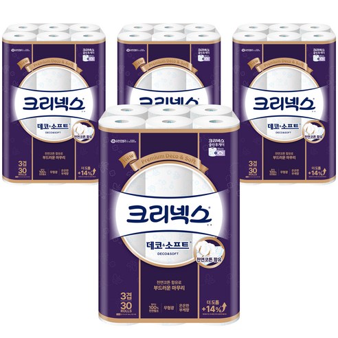 크리넥스 3겹 데코 & 소프트 화장지 27m, 30롤, 8개