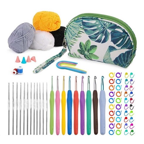 DIY 코바늘 세트 인체공학적 뜨개질 바늘 직조 원사 키트 수납 케이스 및 코바늘 액세서리