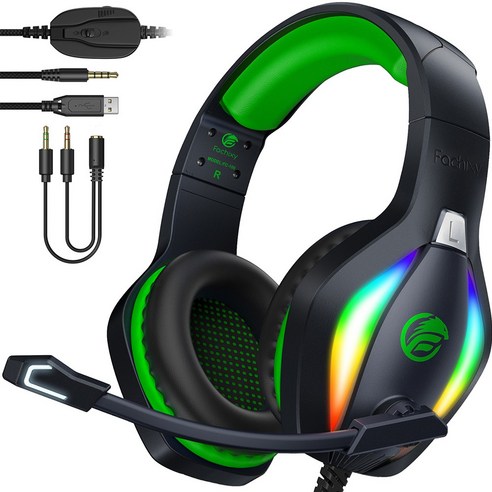 파치시 Fachixy RGB 노이즈 캔슬링 마이크 USB 게이밍 헤드셋 FC-100, 화이트블랙