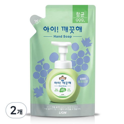 아이깨끗해 항균 거품 핸드 솝 청포도 리필, 450ml, 12개