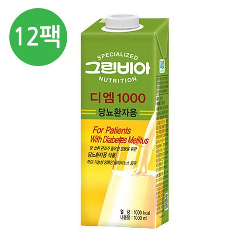 정식품(그린비아) 정식품 그린비아 환자식 당뇨식(디엠) 대용량 1000mlX12팩, 12개, 1000ml