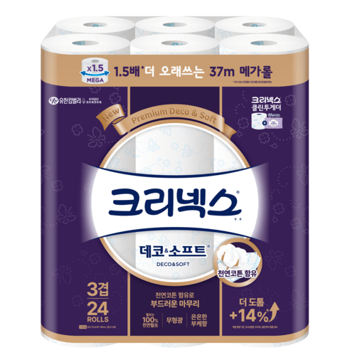 크리넥스 천연펄프 3겹 데코&소프트 37m, 48롤, 1개
