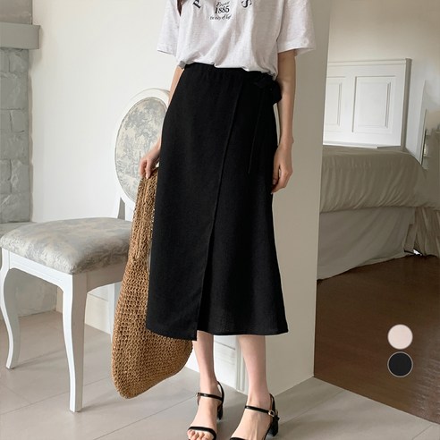 아피나르 여성용 린넨라이크 A라인 밴딩 랩 스커트