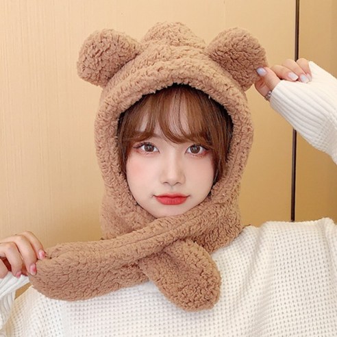 따듯한 방한 후리스 뽀글이 곰돌이머플러 후드모자