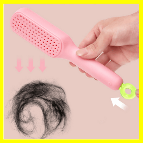 프렌지 엉킴방지 빗 원터치 머리카락 청소, 1개, 핑크