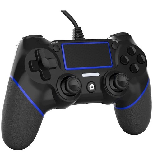 Playstation 4용 컬러 케이블 컨트롤러 게임보드PS4/PS4 Slim/PS4 Pro 및 PC용 듀얼 진동 충격 조이스틱 게임보드, BlackBule, 1개
