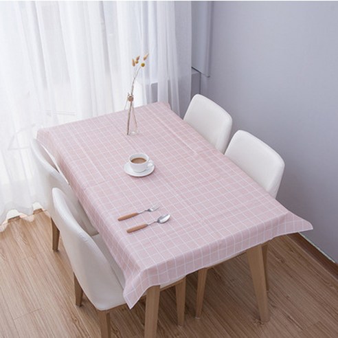 모노플리 체크 방수 사각 테이블보, 핑크, 180 x 137 cm