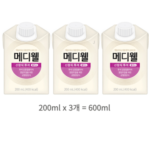 메디웰 신장식 투석 플러스 체험팩 환자식 환자영양식 200ml 3팩, 9개