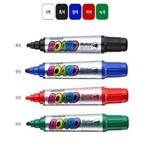 모나미 화이트보드용펜(보드마카)흑색 청색 적색 녹색 2.0mm, 1개, 흑색(2.0mm)