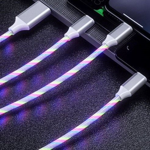 채우다공간 발광충전기 고속충전케이블 USB 3타입 안드로이드 아이폰 차량용 LED PC용 3in1, 블루