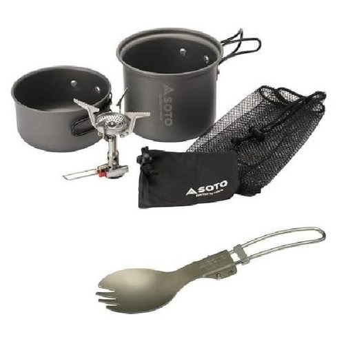SOTO 소토 버너 코펠 세트 백패킹 레귤레이터 스토브 아미카 콤보 SOD-320CC, 버너 코펠 스푼 세트