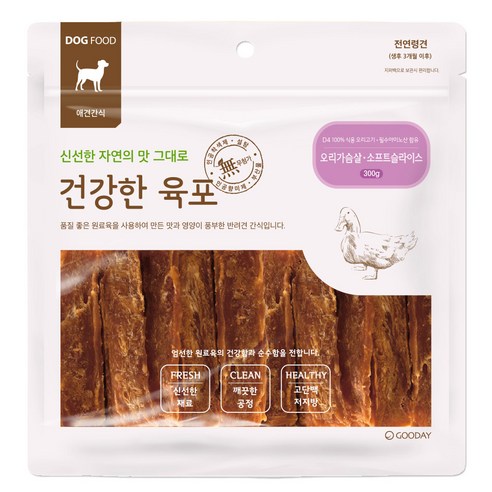 굿데이 건강한육포 반려견간식 300g, 오리가슴살 소프트 슬라이스, 1개